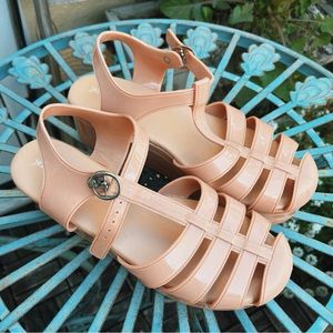 JEFFREY CAMPBELL JELLY PLATFORM SANDALS TAN, SIZE 9